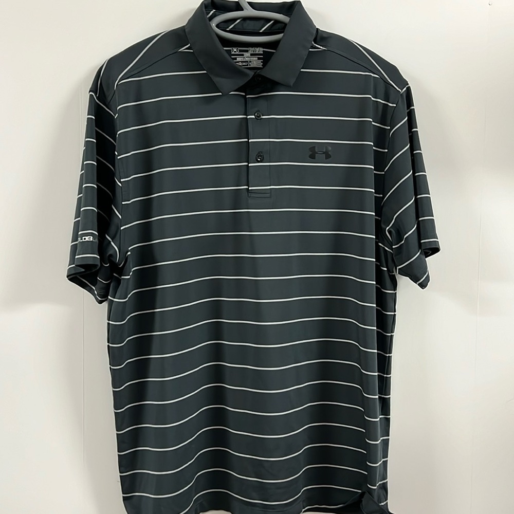 Men’s under Armour, short sleeve polo XL, loose heatgear, coldblack gray